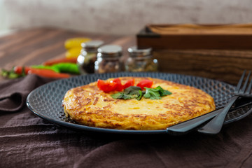 French Omelette with Potatoes, Mushroom and Salad