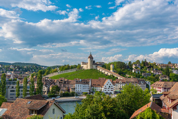 Cityscape of Schaffhausen with the fortress Munot