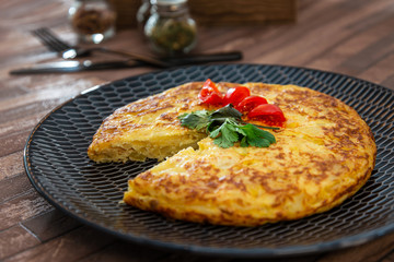 French Omelette with Potatoes, Mushroom and Salad