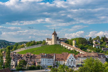 Fototapeta premium Pejzaż miejski Schaffhausen z fortecą Munot