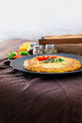 French Omelette with Potatoes, Mushroom and Salad