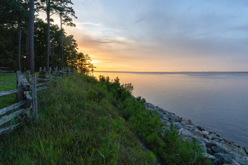 Rosy sunset on North Carolina shoreline