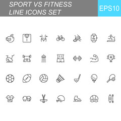 SPORT vs FITNESS line thin icons set. Vector illustrations collection EPS10.