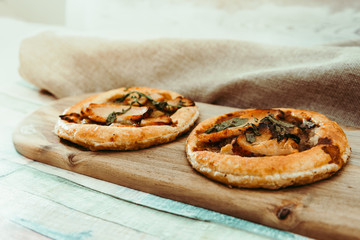 vegetable pie with cherry tomatoes, grilled peppers and courgettes with fresh eggs and fresh cream