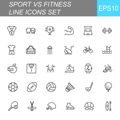 SPORT vs FITNESS line thin icons set. Vector illustrations collection EPS10.