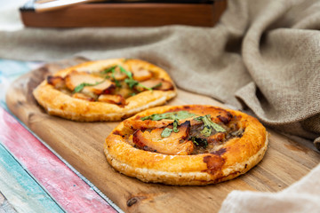 vegetable pie with cherry tomatoes, grilled peppers and courgettes with fresh eggs and fresh cream