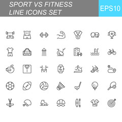 SPORT vs FITNESS line thin icons set. Vector illustrations collection EPS10.