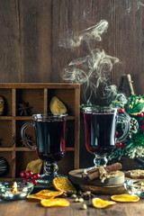 Mulled wine in a glass glass.