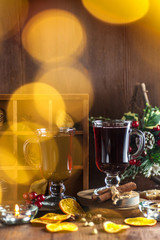 Mulled wine in a glass glass.