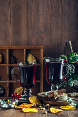 Mulled wine in a glass glass.