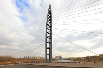 Fototapeta na wymiar Bridge cable-stayed steel beam