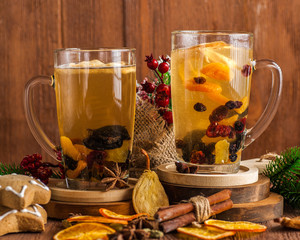 Mulled wine in a glass glass.
