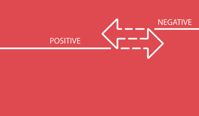 Positive negative. Two arrows from white lines on a red background. Vector illustration of confrontation or comparison design. Direction in different directions.