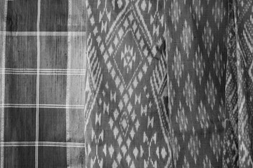 Black and white images, unique fabric patterns of folk fabric in Isan, Thailand