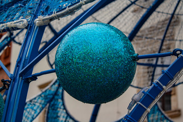 New Year and Christmas ball in street decorations