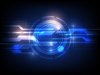 Abstract futuristic eyeball and circuit board, hi - tech computer technology blue color background, Vector illustration.