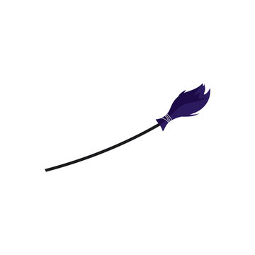 Simple icon of witch broom. Cute object for traditional christmas holiday Befana and Halloween card.