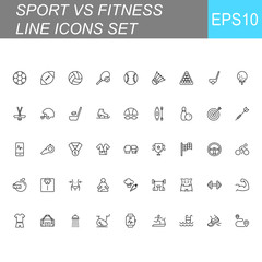 SPORT vs FITNESS line thin icons set. Vector illustrations collection EPS10.