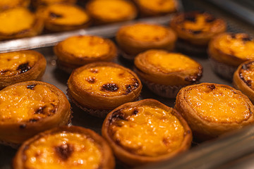 delicious Eat in egg tart on tray, Hong Kong food China, taken from the actual location.