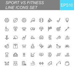 SPORT vs FITNESS line thin icons set. Vector illustrations collection EPS10.