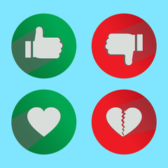 Thumbs up and thumbs down, icons in vector shape