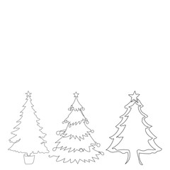 vector, isolated, christmas tree one line, new year, set