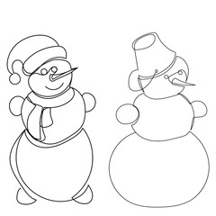 vector, isolated, snowman one line, new year, set