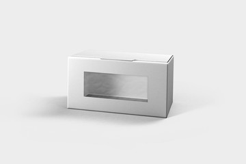 White Product Package Box Mock up With Window on light gray background.3D rendering.