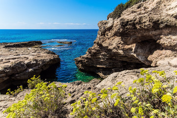 Rocky bay near chalk mountain