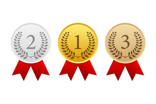 Gold, Silver and Bronze Award Medal Icon. Vector stock illustration.