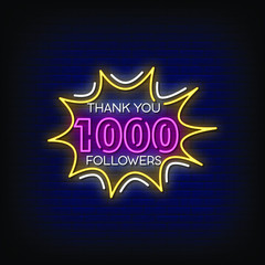 Thank You 1000 Followers Neon Signs Style Text Vector