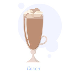 Glass of cocoa. Chocolate drink with whipped cream.