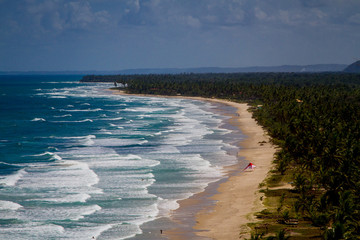Fototapeta na wymiar A beach from above. Maraú Peninsula, one of the most sought after tourist destinations in the state of Bahia. Brazil
