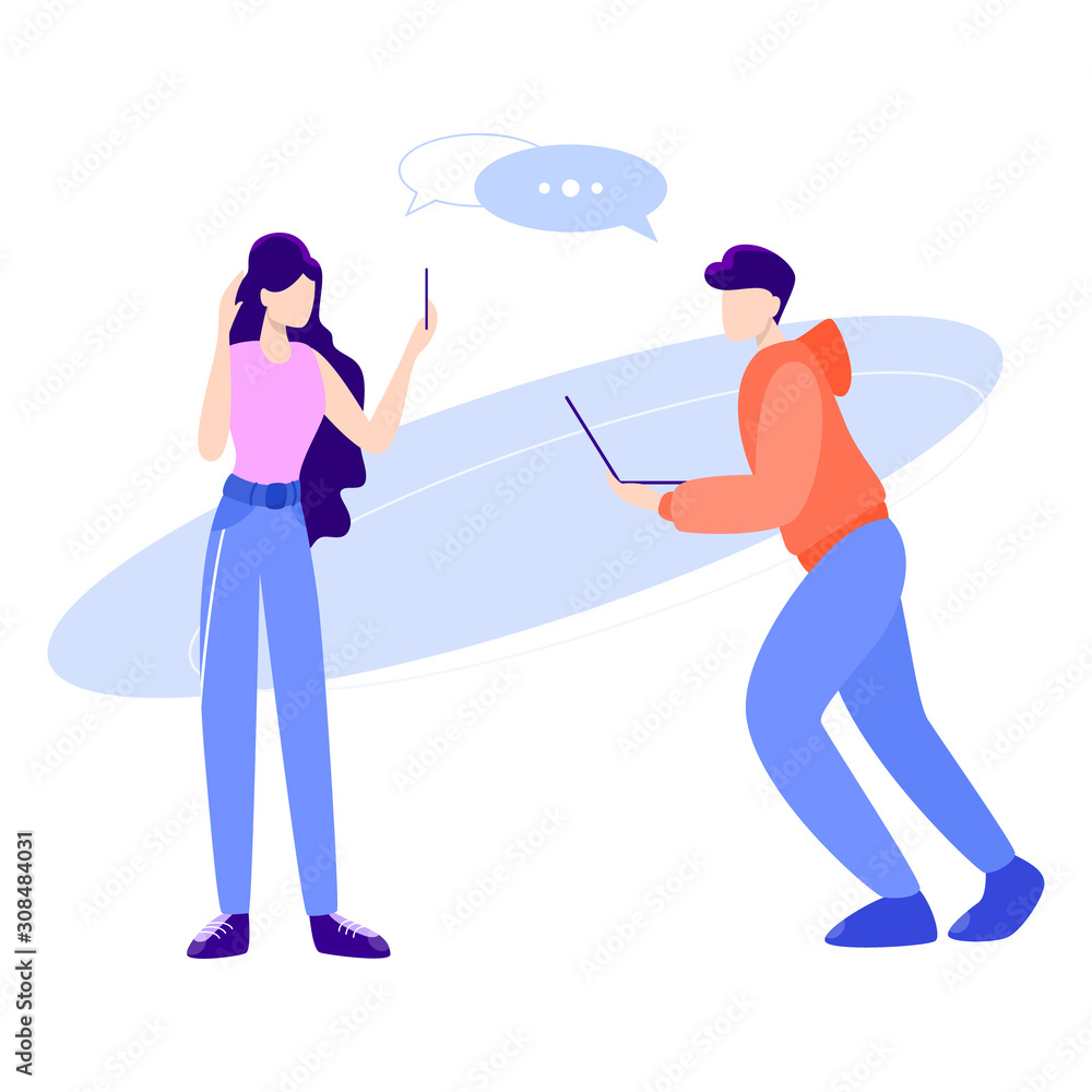 Poster vector illustration of people using different technique device.