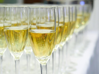 glasses of champagne on the table. party. close up
