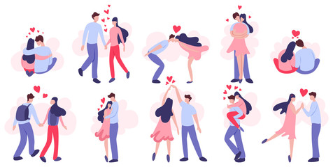 Happy couple in love set. Young people on Valentine day.