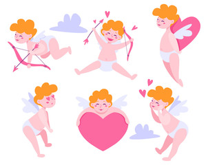 Cute little cupid in difference poses for valentine day.