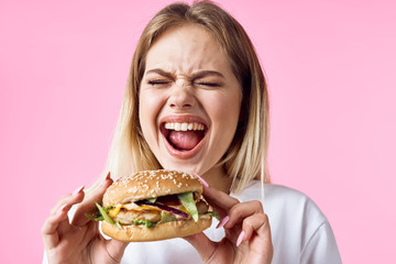 woman with hamburger