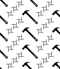 Hammer Nail Icon Seamless Pattern