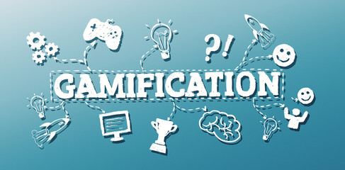 Gamification word with gaming signs and icons