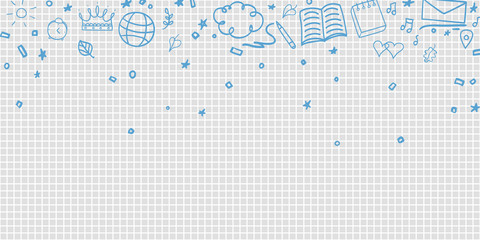 Abstract pattern with school supplies. Graphic paper texture. Back to school. Hand drawn elements in a line style