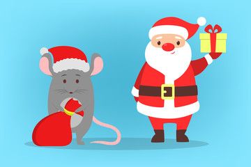 Happy Santa Claus holding a Christmas present