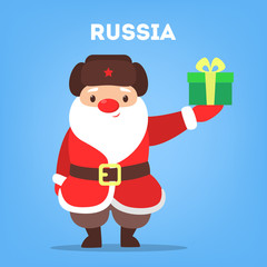 Cute funny Santa Claus wearing national costume of Russia