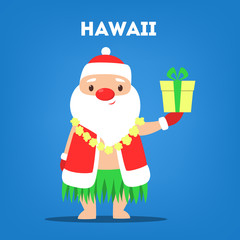Cute funny Santa Claus wearing national costume of Hawaii