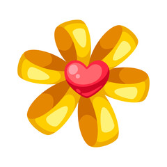 Valentines Day yellow shiny bow with heart.