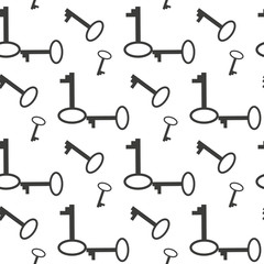 Black seamless pattern with vintage keys for coloring