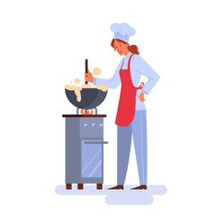 Restaurant chef cooking. Person in apron making tasty dish.