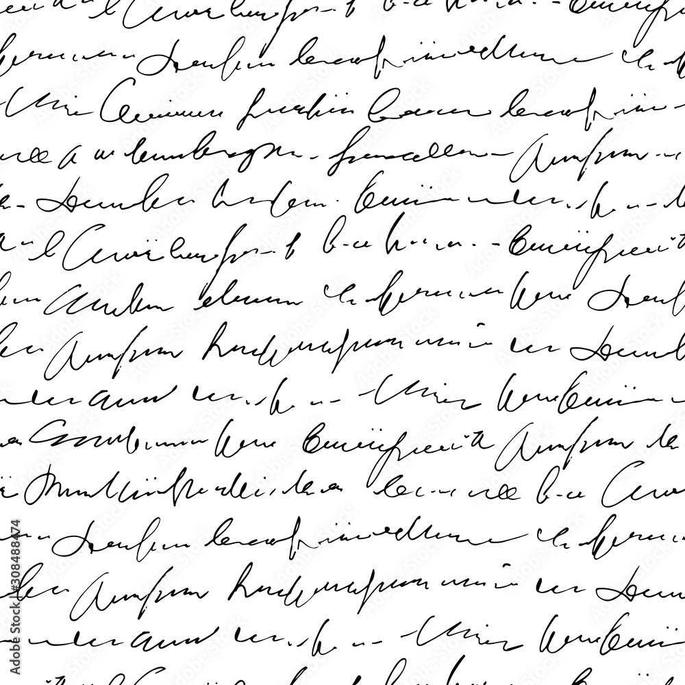 Poster handwritten abstract text seamless pattern, vector monochrome script background