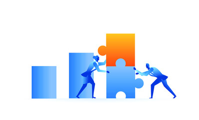 Business work concept illustration about hard work sales profit. Team work target sales with jigsaw puzzle