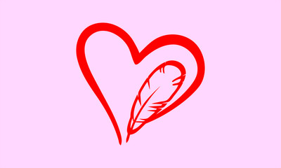 Love heart drawn by feather pen. St Valentine's day greeting card background. Vector illustration. Design element for invitation card. Web icon, LOVE symbol, logo, tattoo, t shirt design. Red graphics